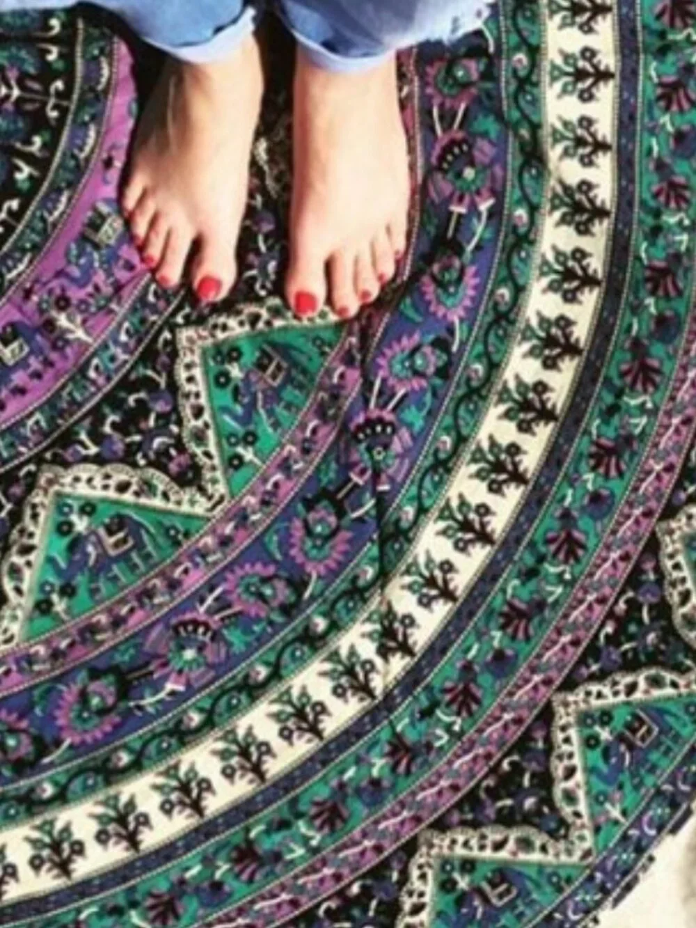 Purple Green Bohemian Round Beach Blanket Tablecloth Tapestry Dorm Hippie NEW
